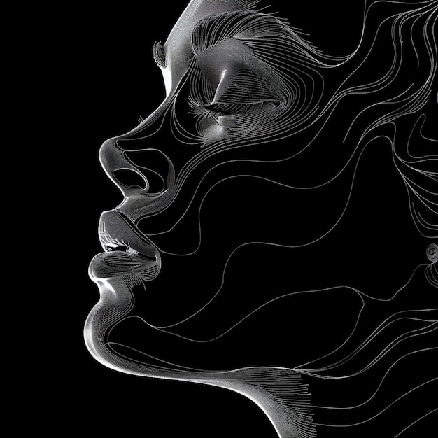 A Women Face Flat Minimal Lineart Black Wallpaper