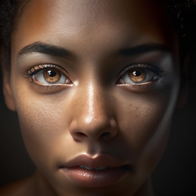 Photo a women face lit by soft diffuse lighting generative ai