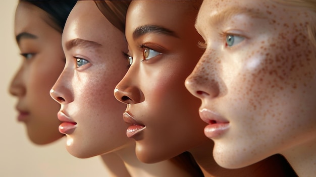 Photo women faces in different skin tones