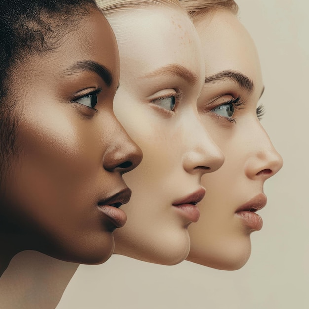 Photo women faces in different skin tones