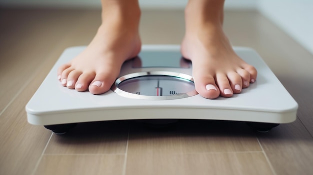 women feet on the weight scales