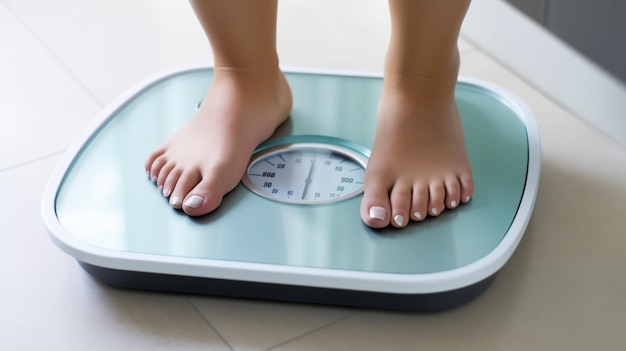 women feet on the weight scales
