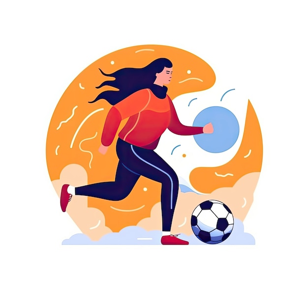 サッカー ボールを蹴る女性サッカー サッカー選手ベクトル t シャツ デザイン落書き AI 生成