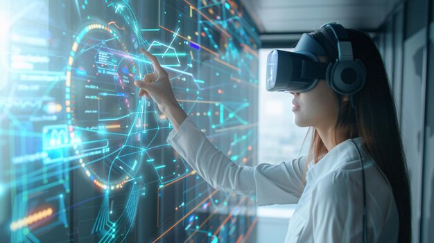 Women in a futuristic virtual reality environment