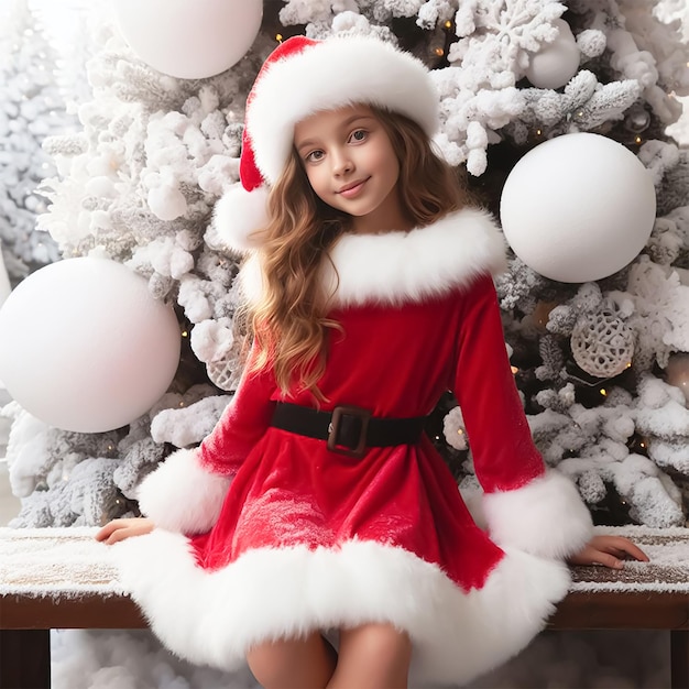 귀여운 행복한 산타클로스 의상을 입은 여성과 소녀들
