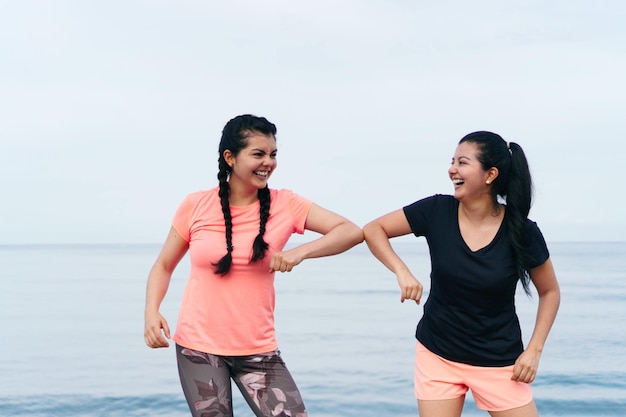 Women greeting each other after a race