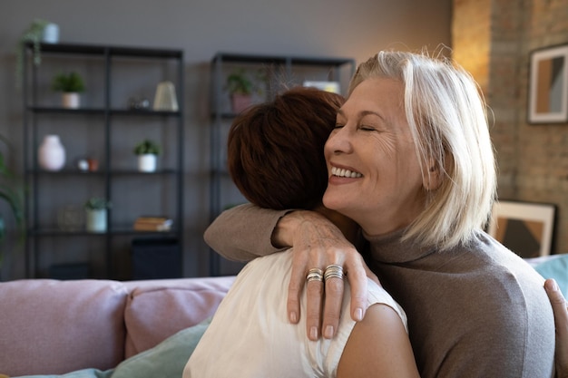 Women greeting each other at home