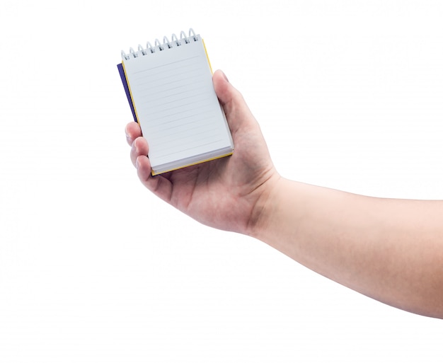 Women hand holding blank paper notebook 