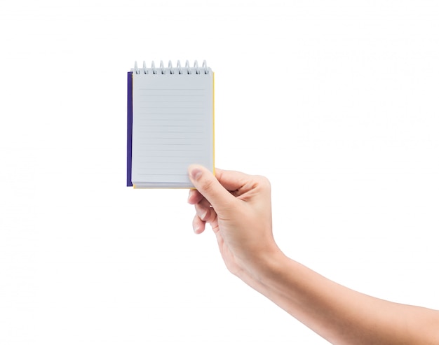 Women hand holding blank paper notebook 