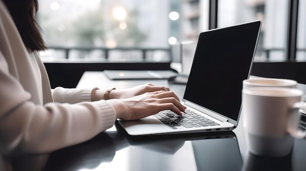 women hand typing on laptop