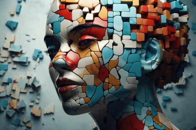 Women head made of puzzle pieces Generative ai