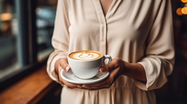 Women holding a hot white cup of coffee