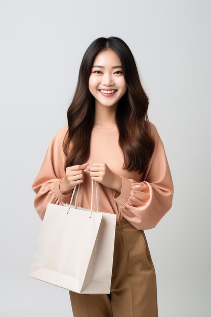 women holding the shopping bags in happy time at the white background