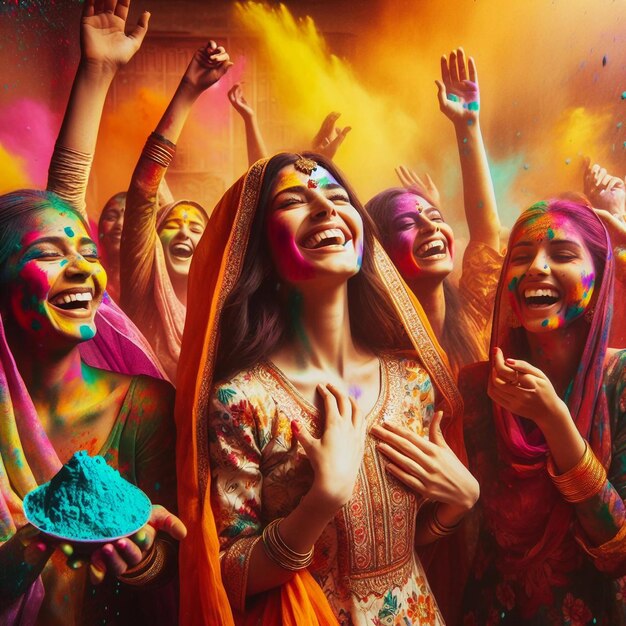 Photo women holi celebration