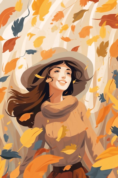 여성 휴일 예술 귀여운 디자인 캐릭터 여름 가을 활성 만화 행복 자연 명상 잎