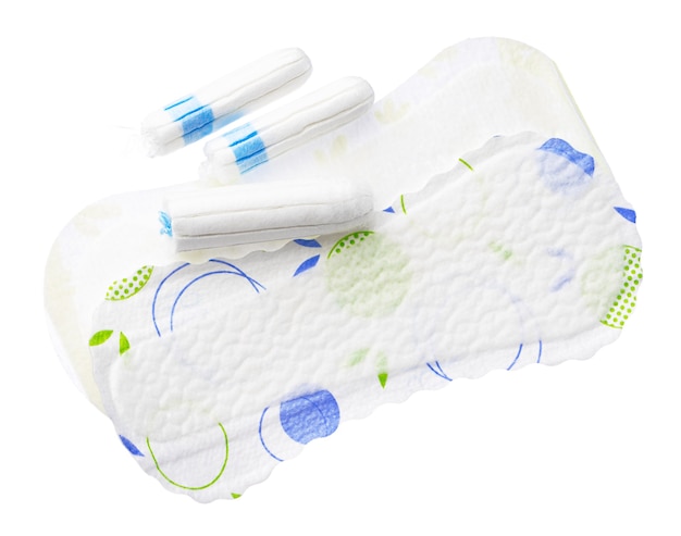 Women hygienic pads and tampons isolated