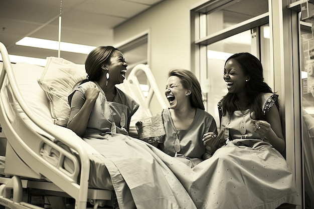 Women laughing in hospital