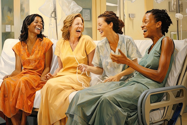 Women laughing in hospital