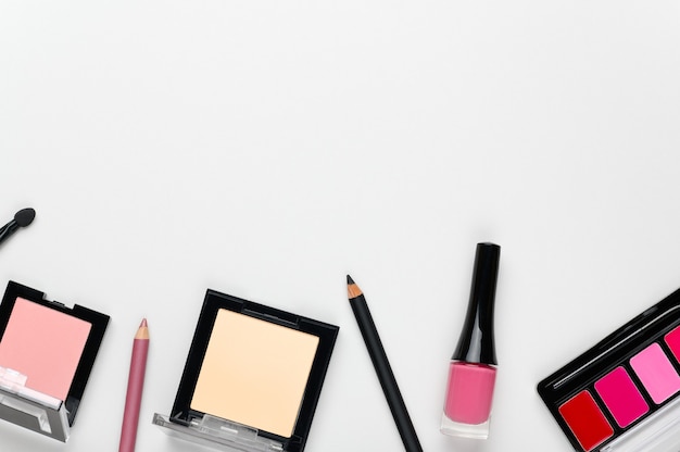 women makeup cosmetics elegant background with place for text.