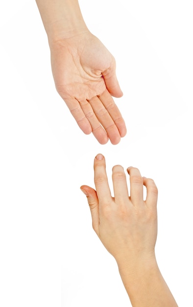 Women and man hands on the white backgrounds