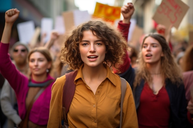 Women Marching for their Rights in the Street Protests Generative Ai