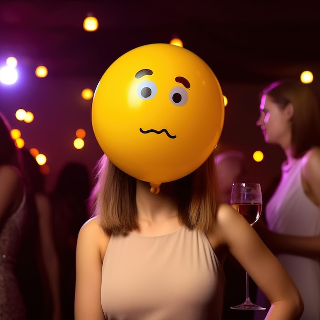 Photo women in a nightclub emoji head woman at party ai generated