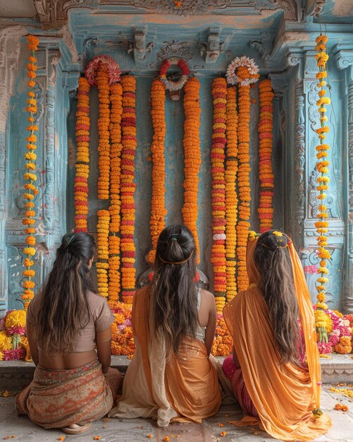 Photo women offering prayers to a deity at wallpaper