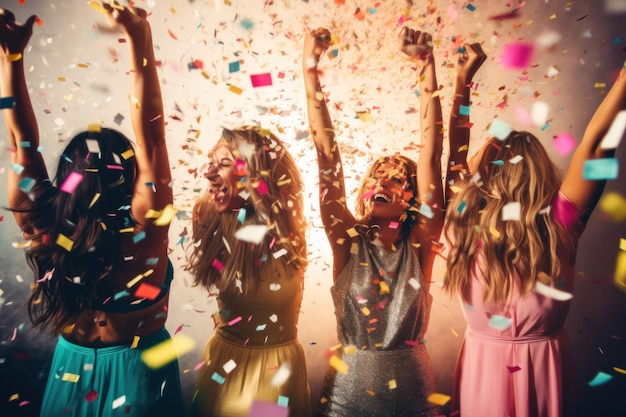 women party celebrating with confetti