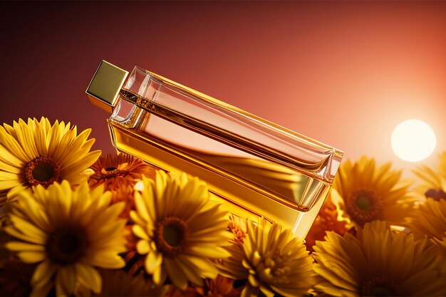 Женская парфюмерная стеклянная бутылка, реклама, рекламный макет, упаковка продукта, рендеринг крупным планом