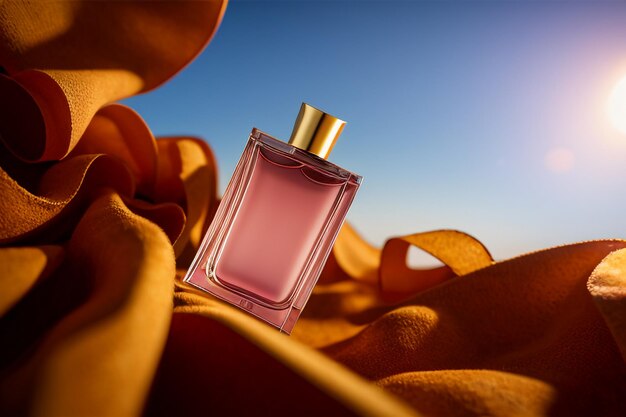 Women perfume glass bottle advertising promotional mockup product packaging rendering closeup