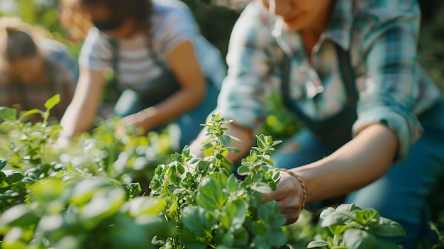 Women Picking Fresh Herbs from the Garden