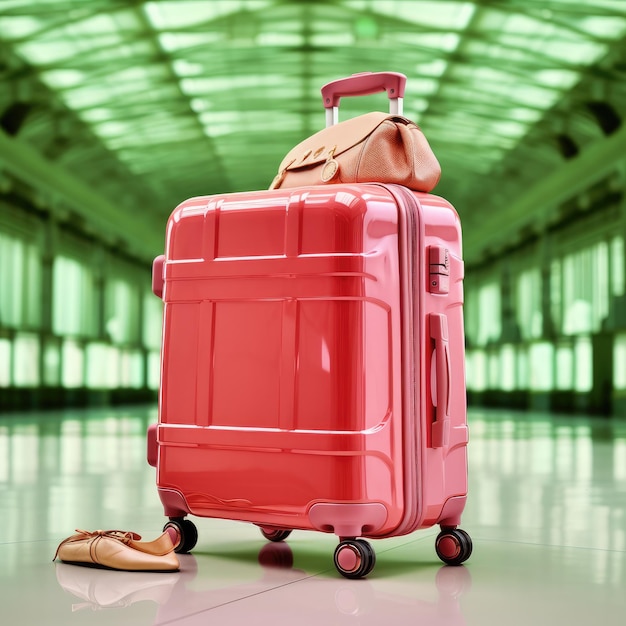 women pink suitcase on wheels