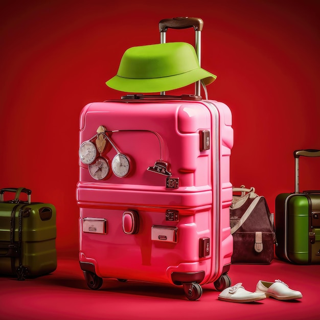 women pink suitcase on wheels