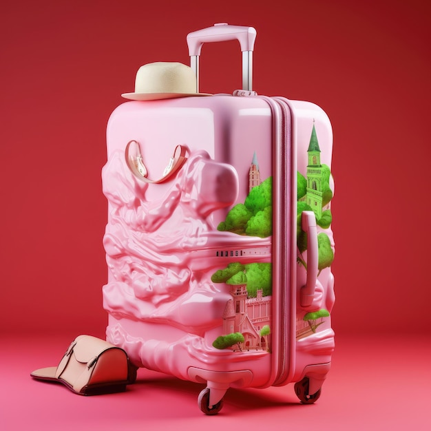 women pink suitcase on wheels