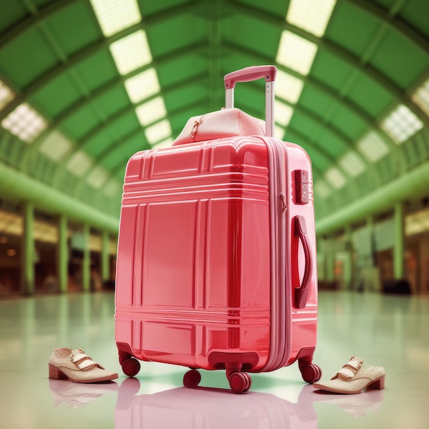 women pink suitcase on wheels