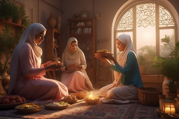 Photo women preparing eid alfitr at home