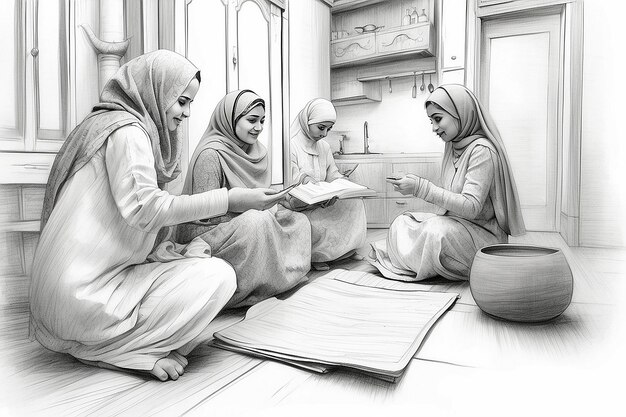 Women preparing eid alfitr at home