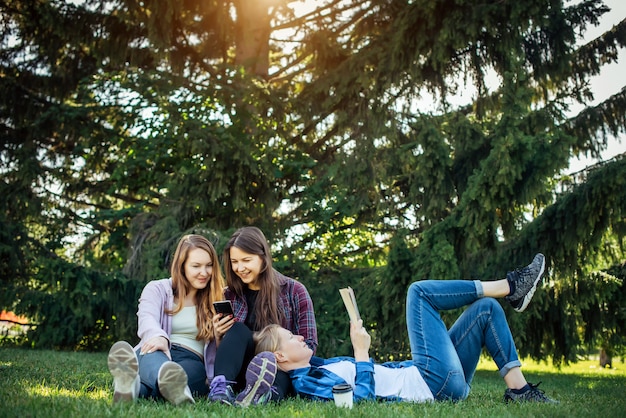 Women relaxing together in nature