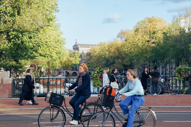 Women ride on the bridge