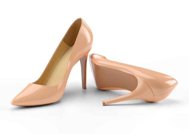 Women's beige shoes isolated on a white background. 3D rendering illustration.