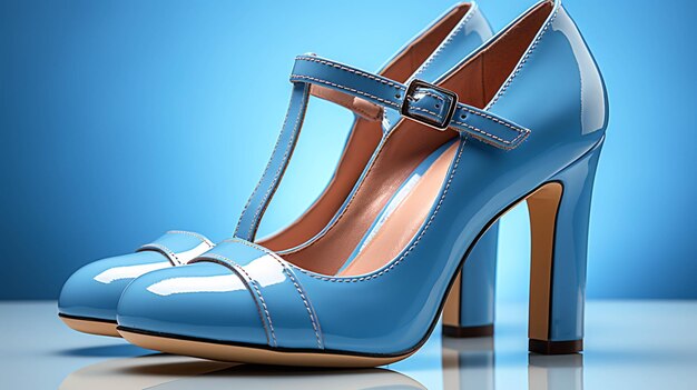 Women's chunky heels shoe on blue