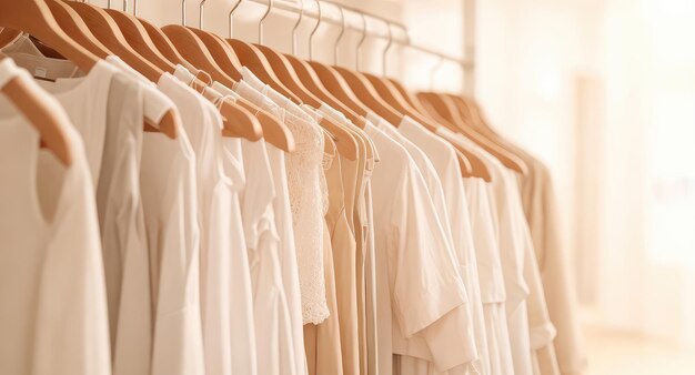 Photo women's clothing hung on hangers in a clothing rack