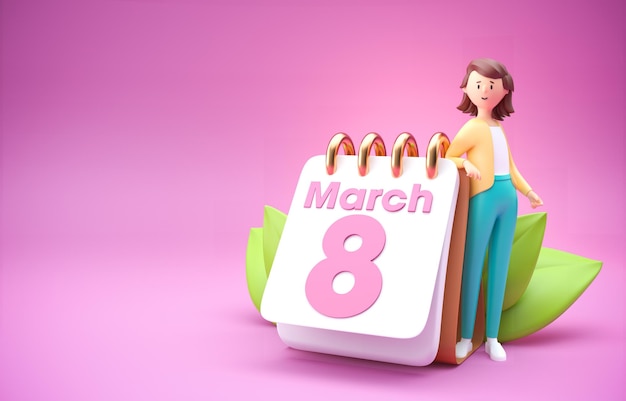 Foto illustrazione 3d del calendario del giorno della donna