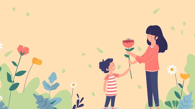 Women's Day concept illustratie van vrouw in roze met jongen vieren moederschap