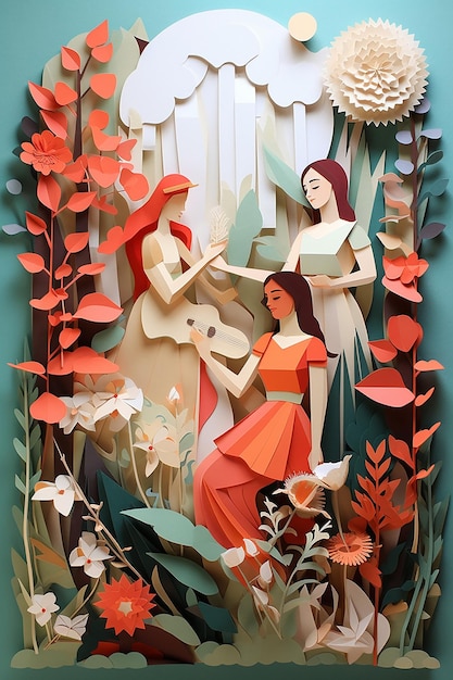 Women's day layered paper art diorama