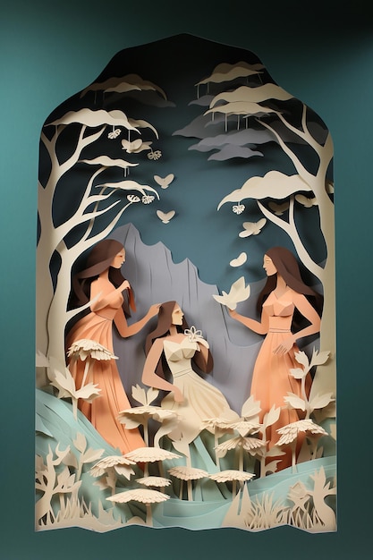 Women's day layered paper art diorama