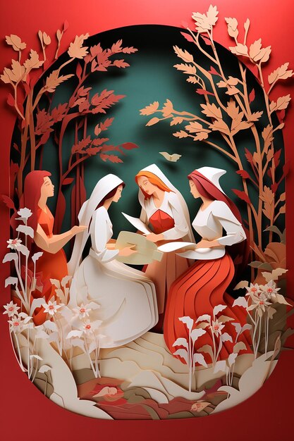 Women's day layered paper art diorama