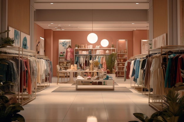쇼핑 센터 또는 쇼핑몰의 여성 패션 매장 마네킹이 있는 옷가게 쇼핑 데이