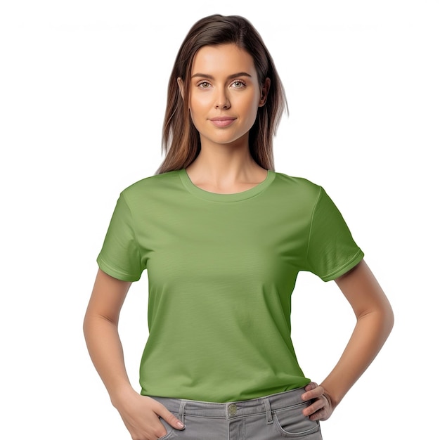 Women's green short sleeve t - shirt with a logo on the front.