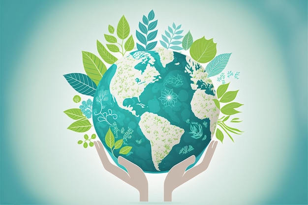 Women's hands hold the planet Earth Earth Day Concept ecological design Illustration of Planet Earth The concept of saving the planet Happy Earth Day April 22 AI Generation